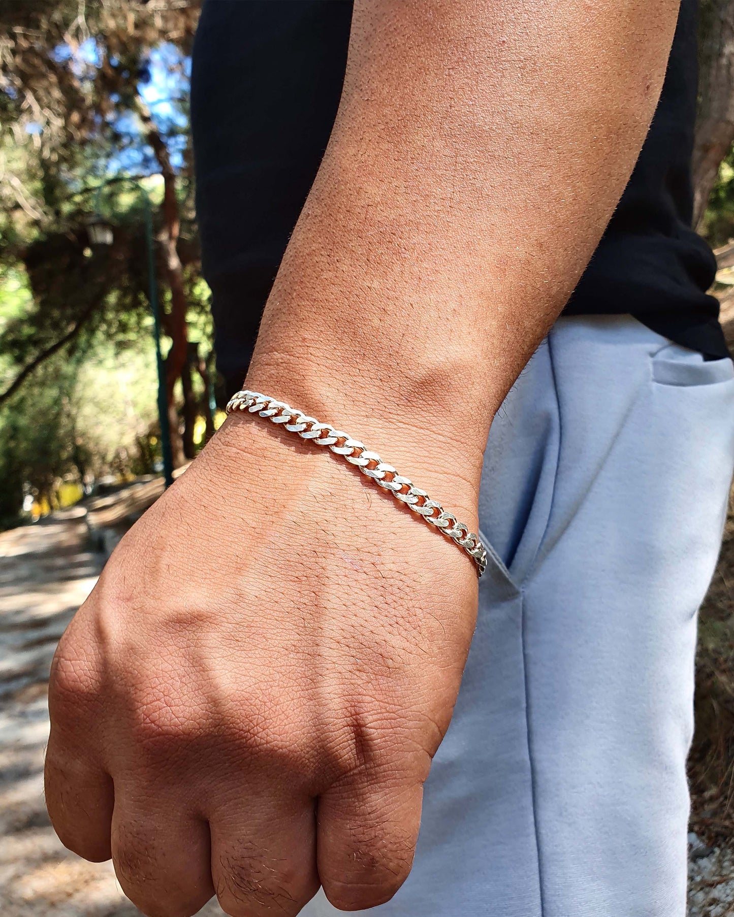 Klasik Curb Zincir Bileklik – 925 Ayar Gümüş
