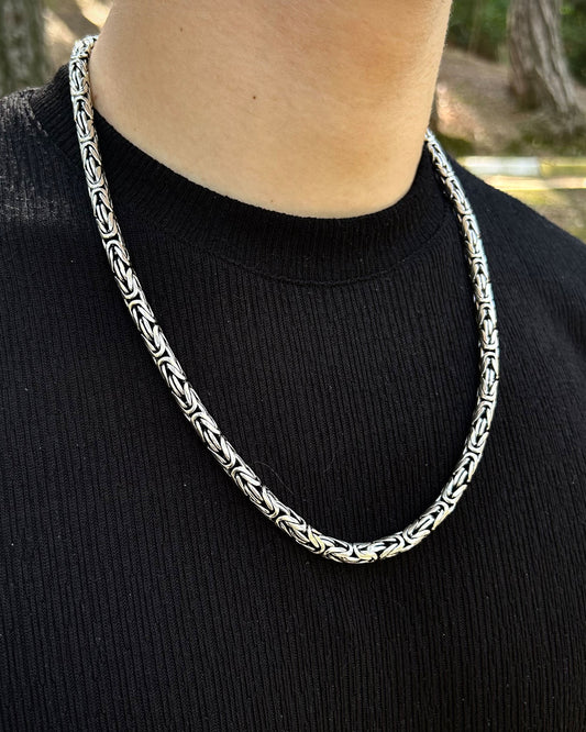Ağır Bizans Kral Zincir Kolye - 6mm Yuvarlak 925 Ayar Gümüş-Osiris Jewelry