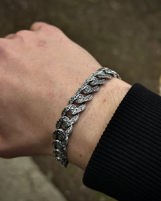 İşlemeli Cuban Zincir Bileklik – 925 Ayar Gümüş-Osiris Jewelry