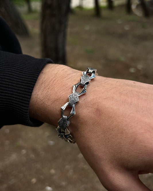 İşlemeli Runik Zincir Bileklik – 925 Ayar Gümüş-Osiris Jewelry