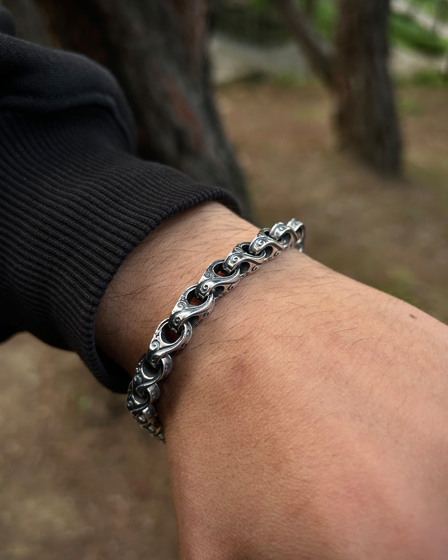 İşlemeli Oval Link Zincir Bileklik – 925 Ayar Gümüş