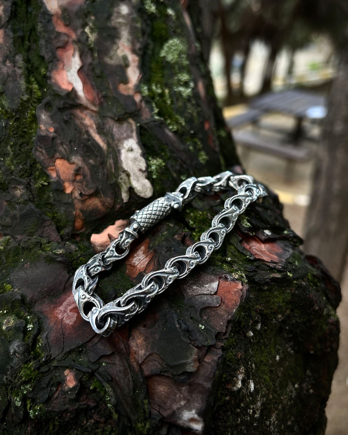 İşlemeli Oval Link Zincir Bileklik – 925 Ayar Gümüş