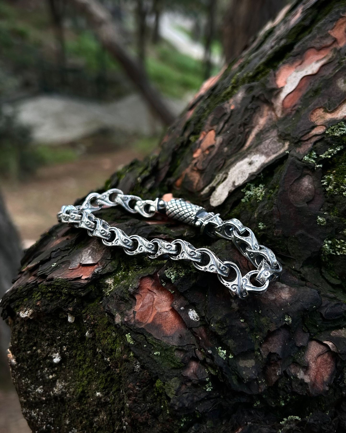 İşlemeli Oval Link Zincir Bileklik – 925 Ayar Gümüş