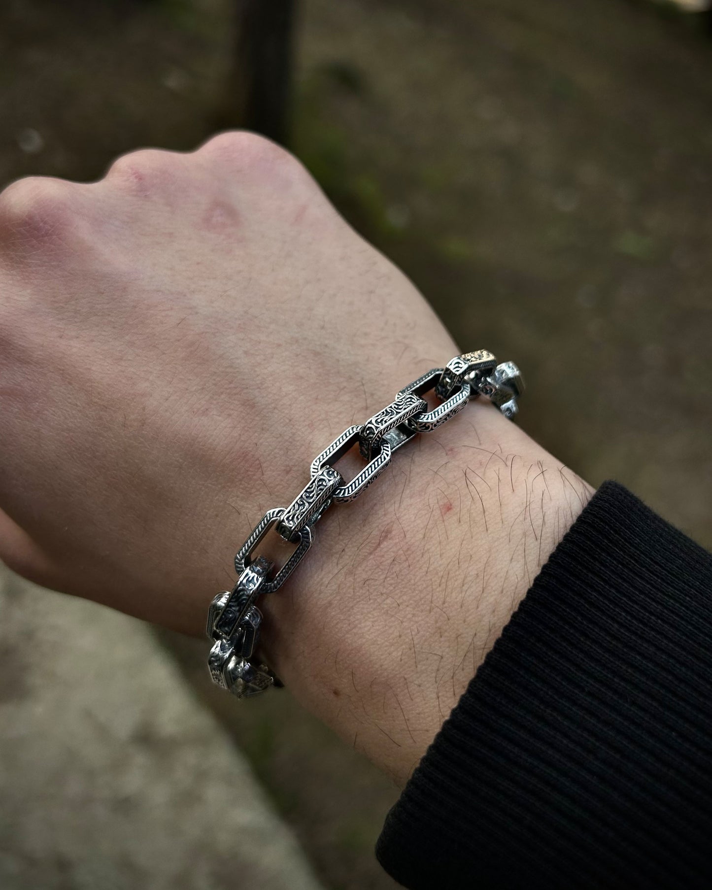 İşlemeli Link Zincir Bileklik – 925 Ayar Gümüş