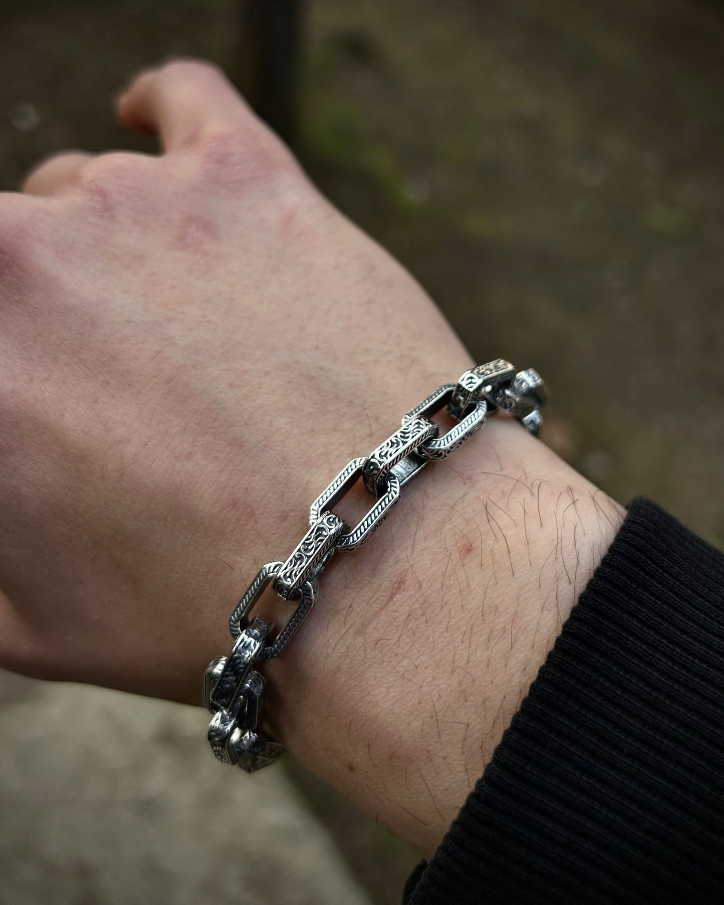 İşlemeli Link Zincir Bileklik – 925 Ayar Gümüş