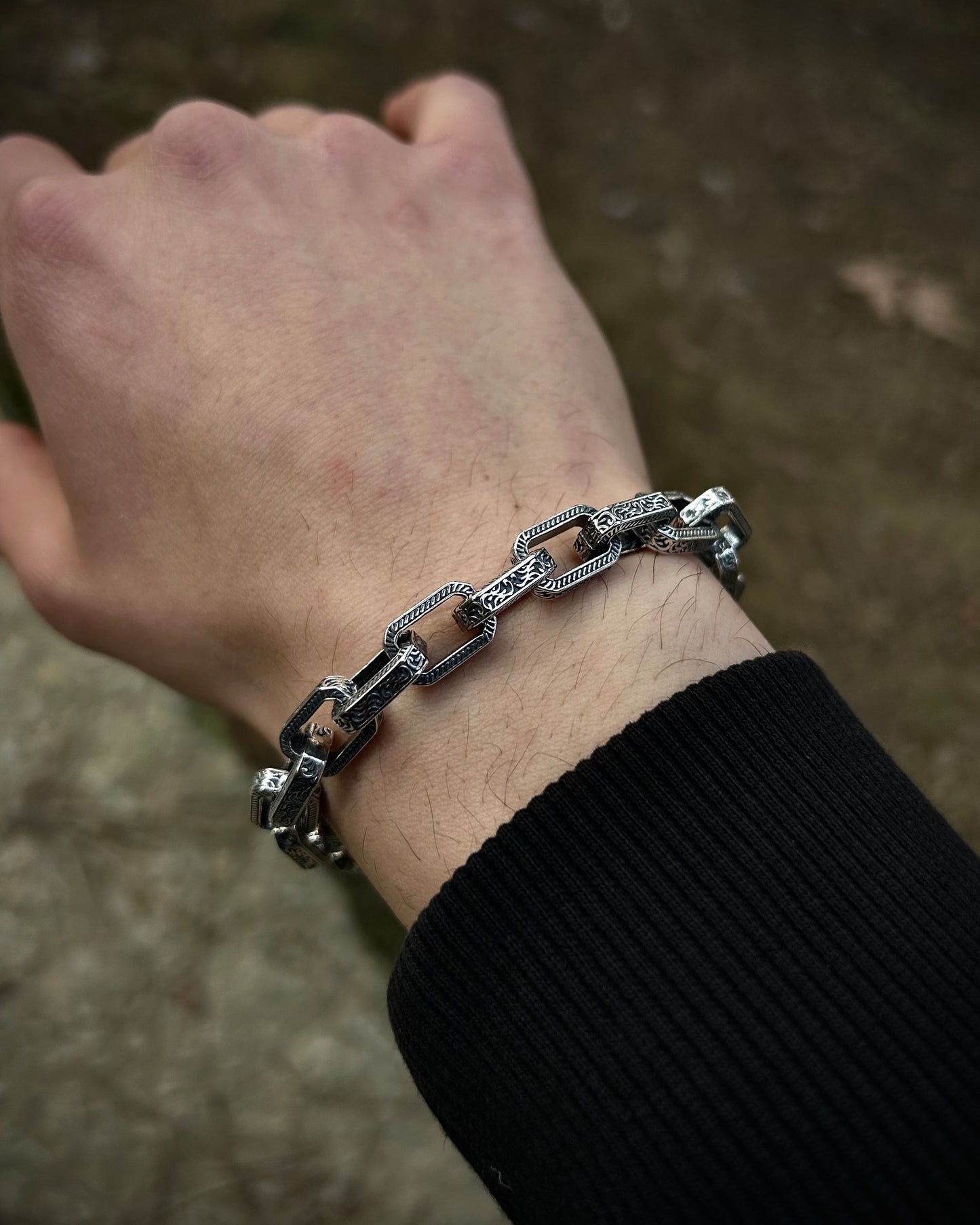 İşlemeli Link Zincir Bileklik – 925 Ayar Gümüş