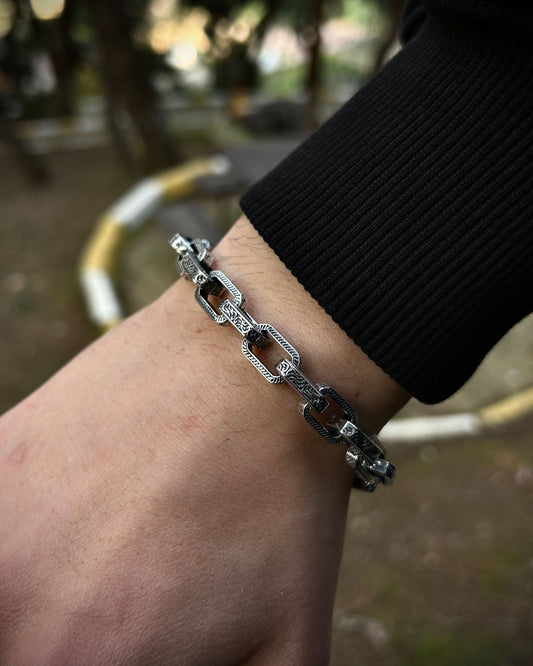 İşlemeli Link Zincir Bileklik – 925 Ayar Gümüş-Osiris Jewelry