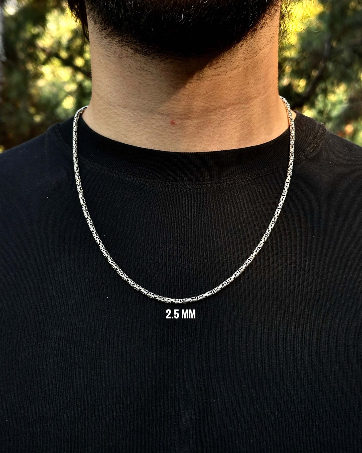 Bizans Kral Zincir Kolye – Yuvarlak Kesim 925 Ayar Gümüş