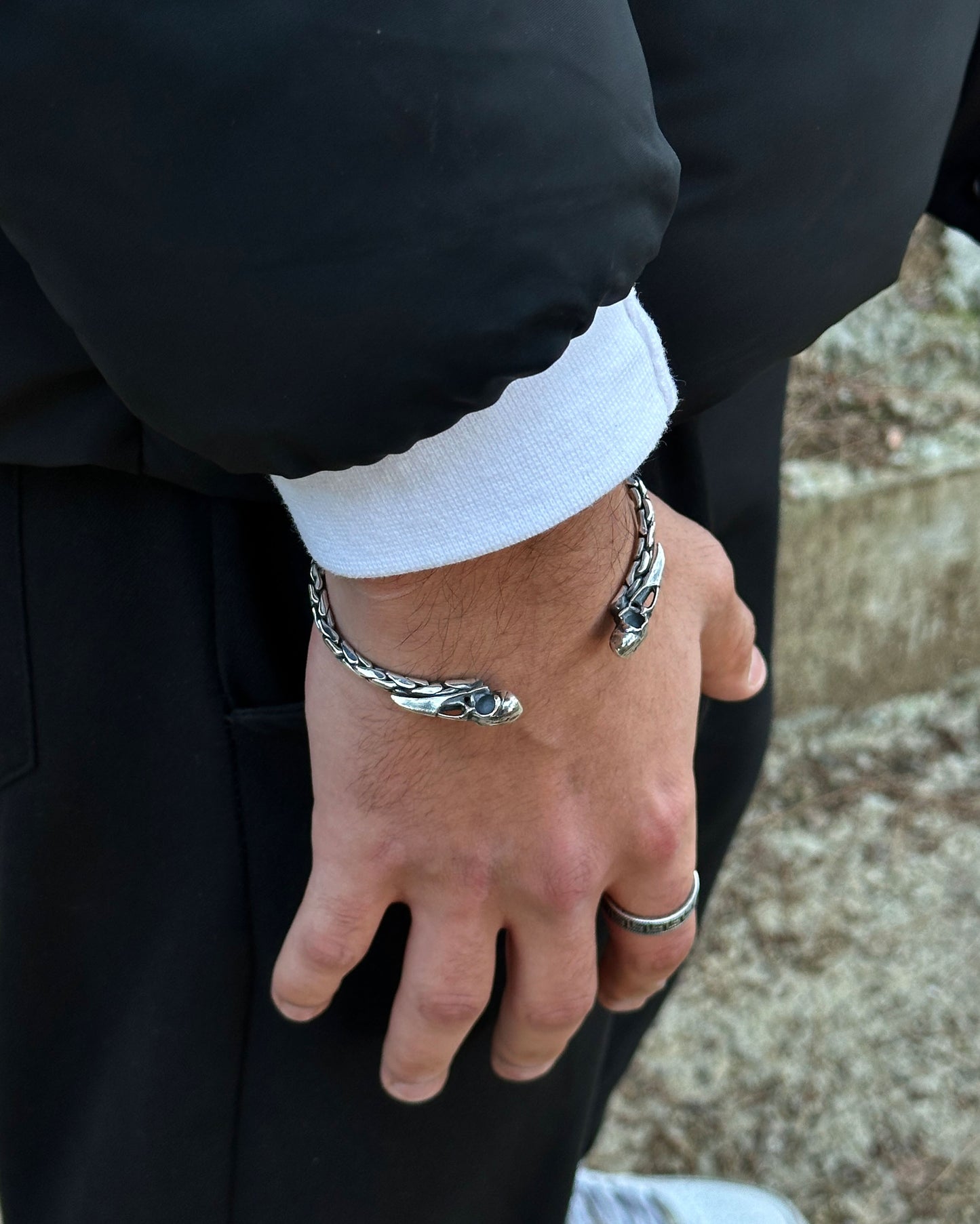 Kuzgun Kafatası Gothic Bilezik – Ayarlanabilir 925 Ayar Gümüş