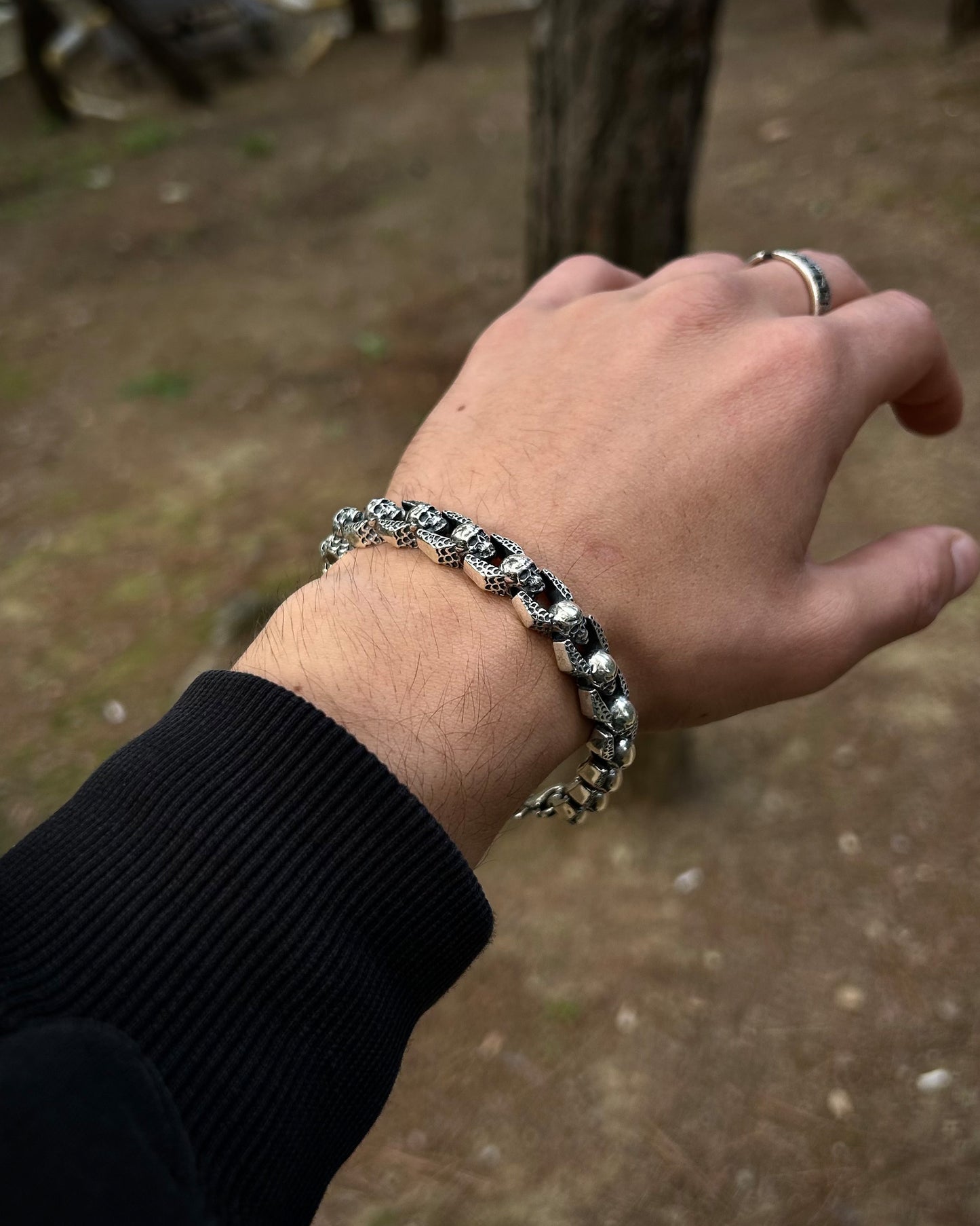Ağır Kurukafa Zincir Bileklik – 925 Ayar Gümüş