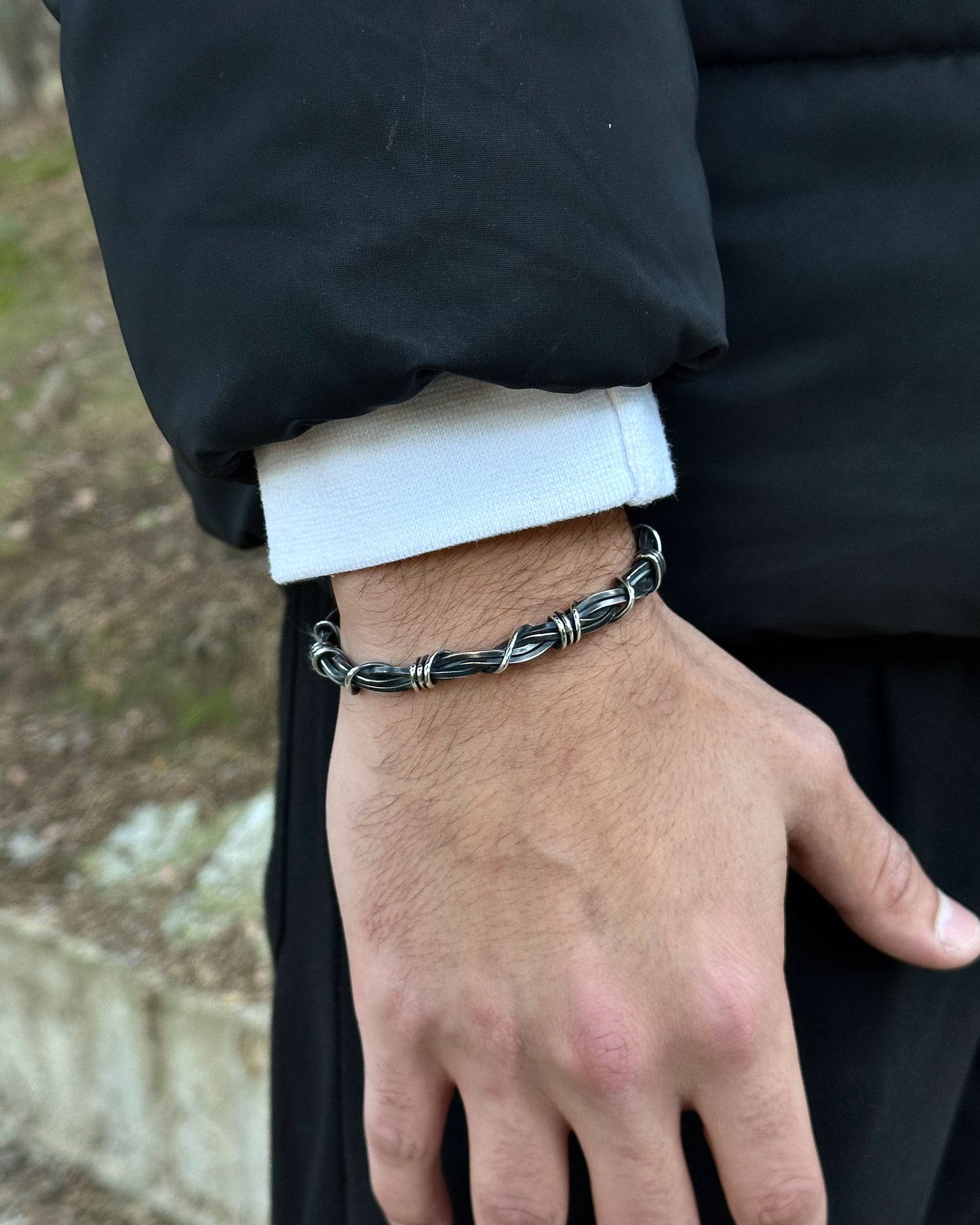 Diken Tel Örgü Gothic Bilezik – Ayarlanabilir 925 Ayar Gümüş