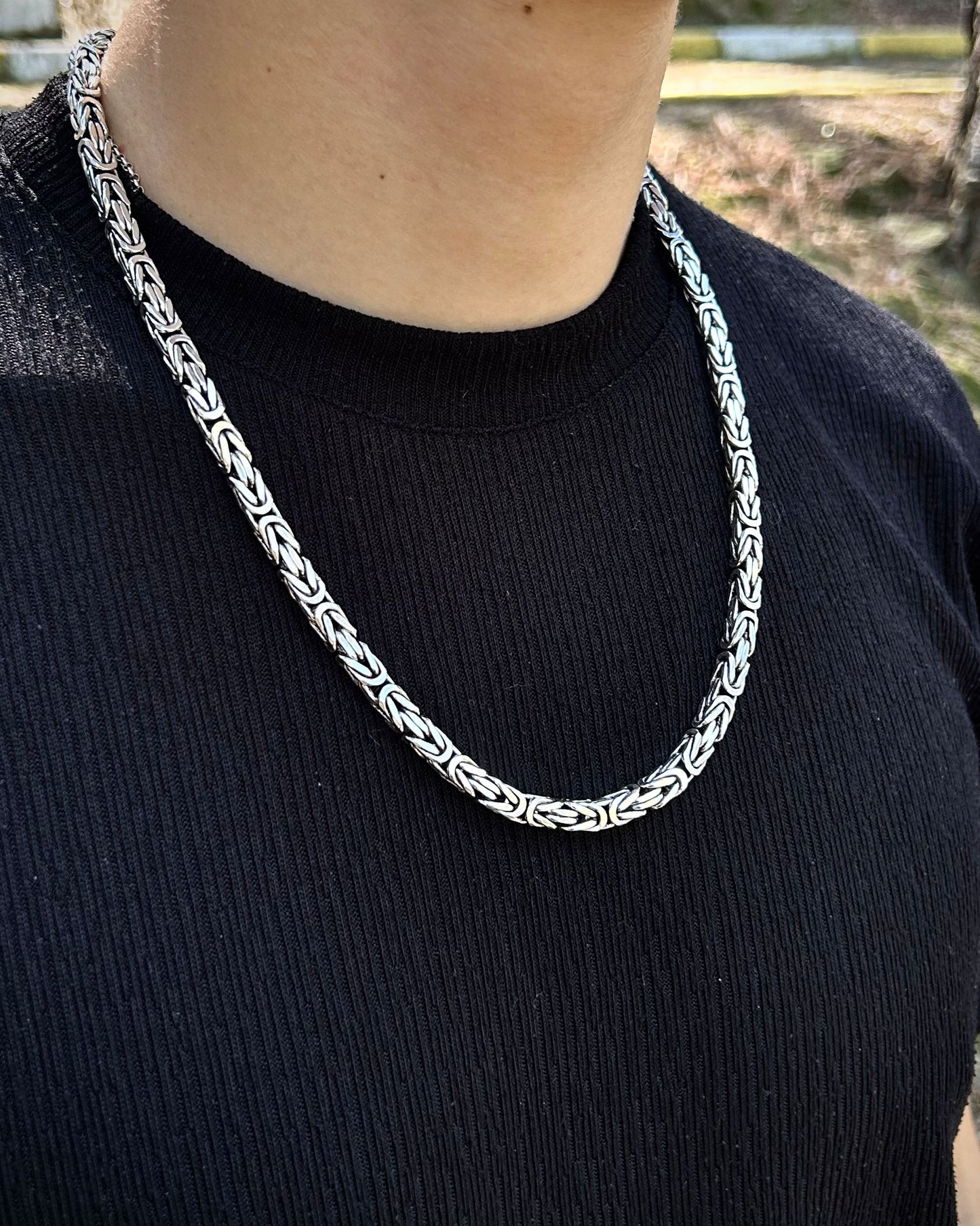 Ağır Bizans Kral Zincir Kolye - 6mm Kare 925 Ayar Gümüş