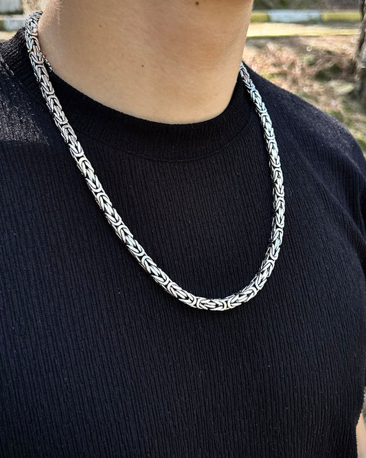 Ağır Bizans Kral Zincir Kolye - 6mm Kare 925 Ayar Gümüş-Osiris Jewelry