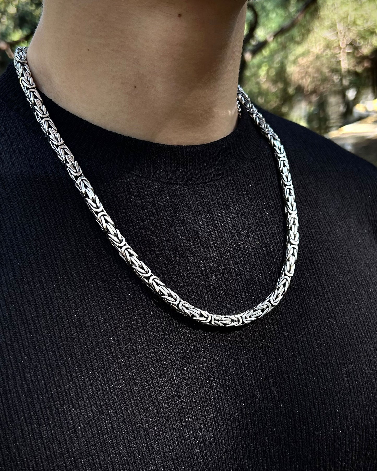 Ağır Bizans Kral Zincir Kolye - 6mm Kare 925 Ayar Gümüş