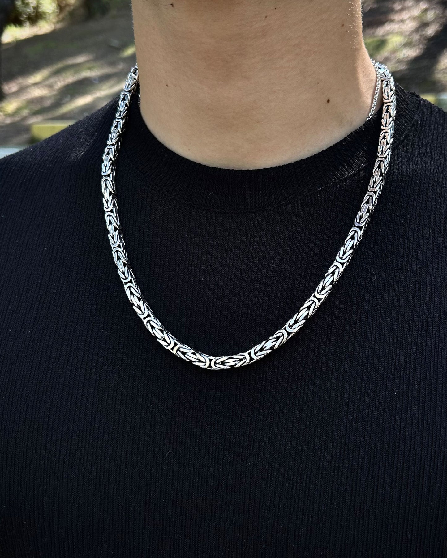 Ağır Bizans Kral Zincir Kolye - 6mm Kare 925 Ayar Gümüş