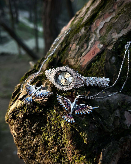 Rodyum Kaplama Taşlı Kadın Saati Model 5 - 925 Ayar Gümüş-Osiris Jewelry