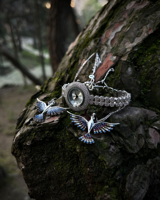 Rodyum Kaplama Taşlı Kadın Saati Model 6 - 925 Ayar Gümüş-Osiris Jewelry