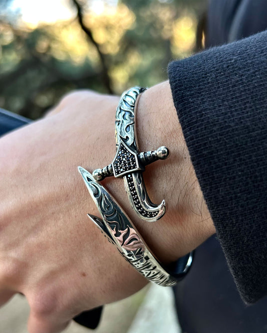 Kazıma Zulfiqar Kelepçe Bilezik - Ayarlanabilir 925 Ayar Gümüş-Osiris Jewelry