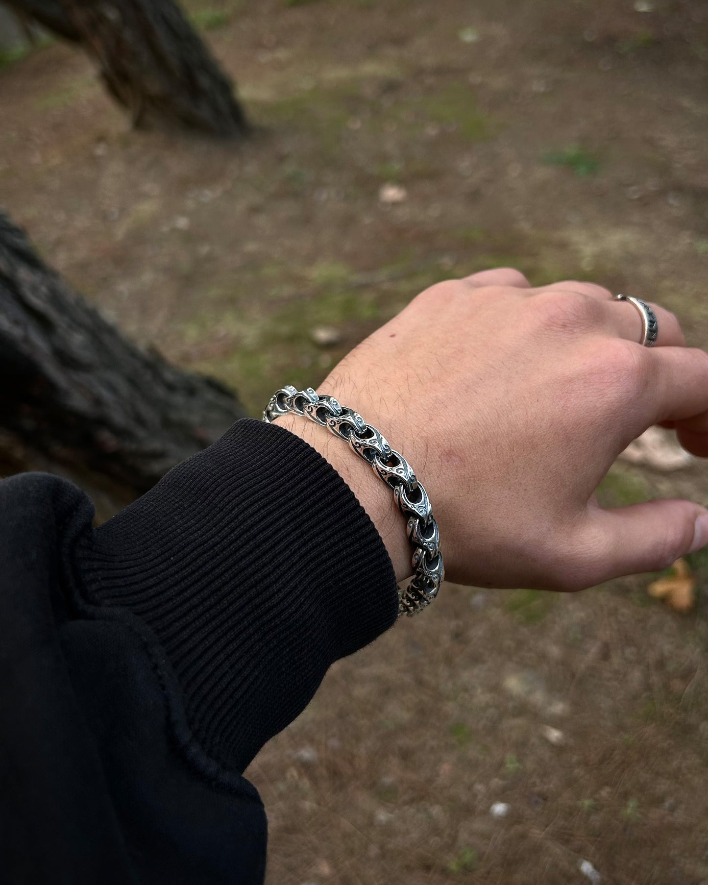 İşlemeli Oval Link Zincir Bileklik – 925 Ayar Gümüş