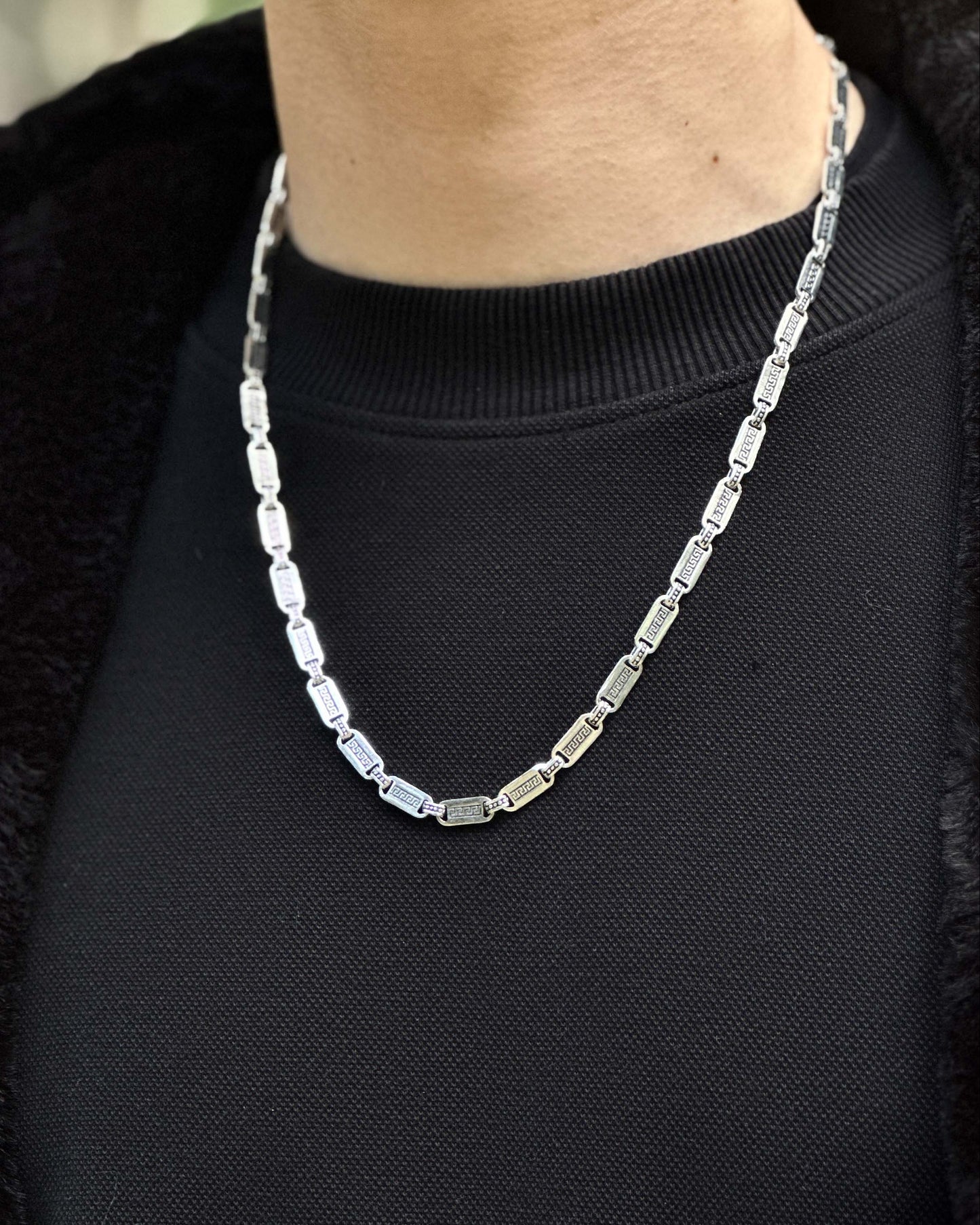 Meandros Desen Yunan Zincir – 925 Ayar Gümüş