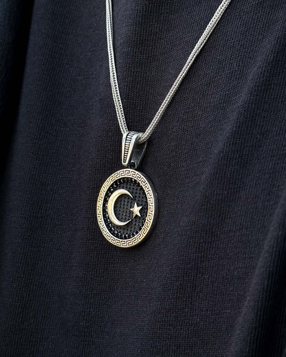 Siyah Ay Yıldız Madalyon Kolye – 925 Ayar Gümüş