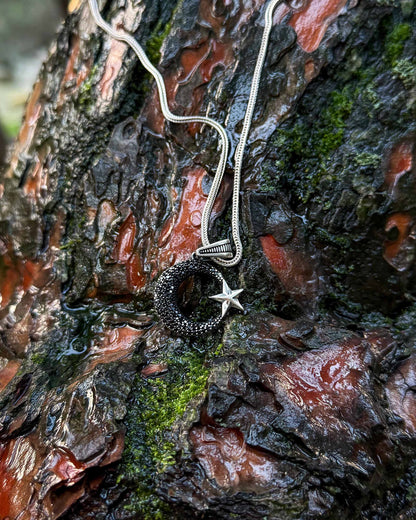 Siyah Taşlı Ay Yıldız Kolye - 925 Ayar Gümüş