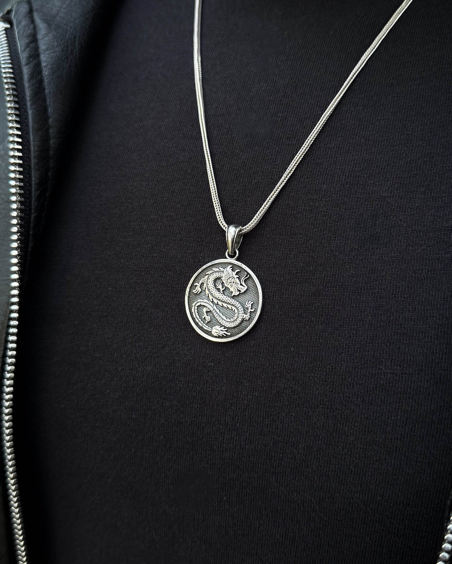 Collier médaillon dragon - Argent sterling 925