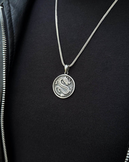 Collier médaillon dragon - Argent sterling 925
