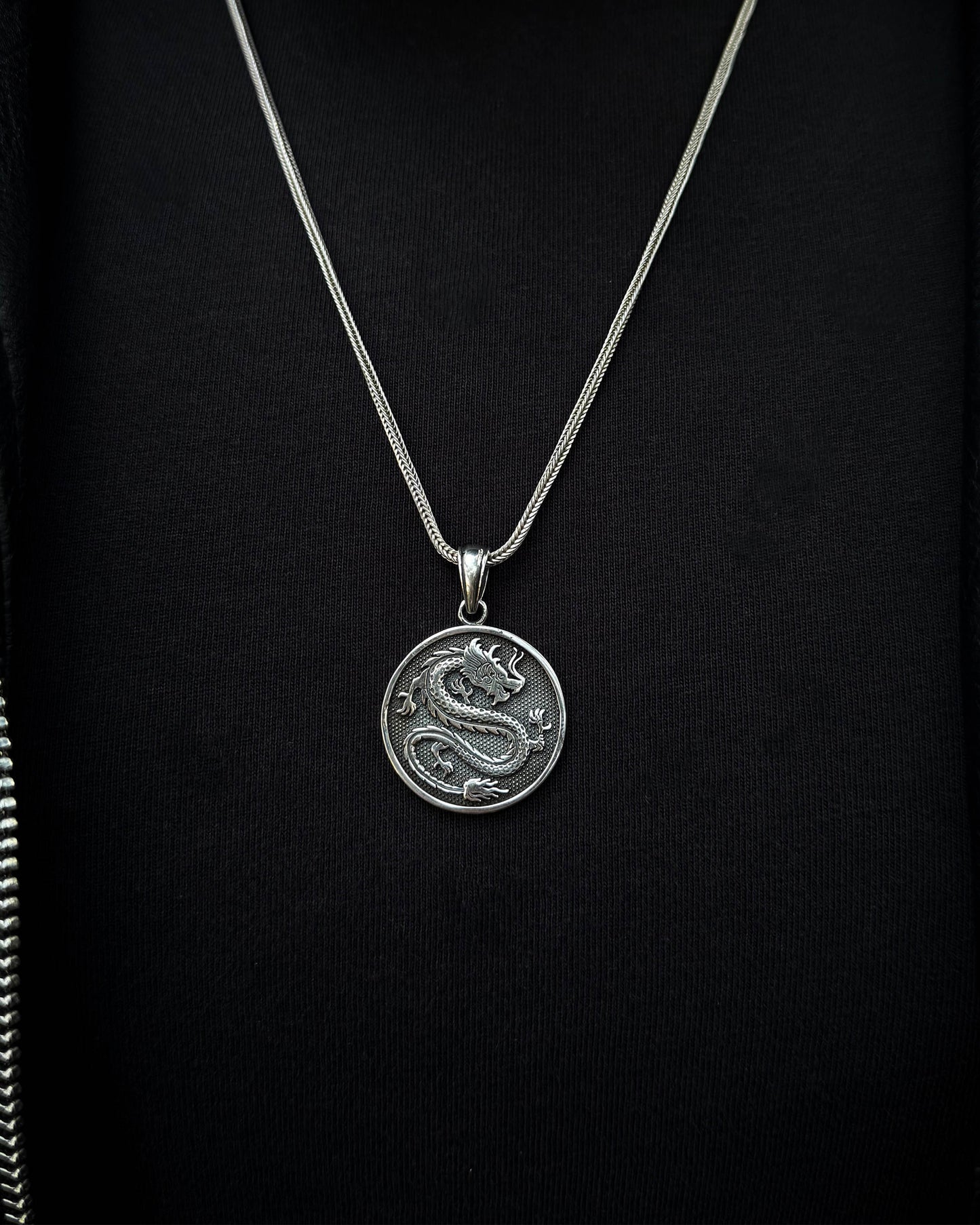 Collier médaillon dragon - Argent sterling 925