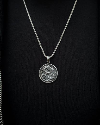 Collier médaillon dragon - Argent sterling 925