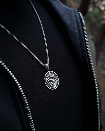 Collier médaillon dragon - Argent sterling 925