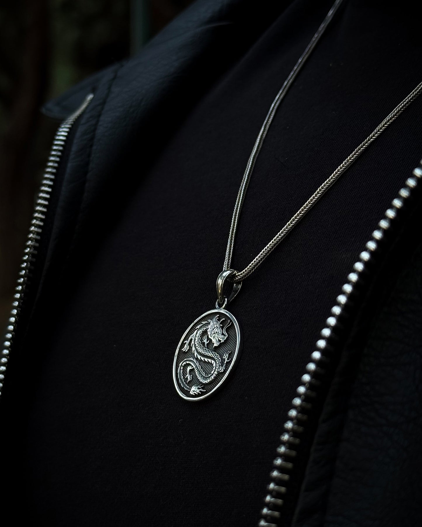 Collier médaillon dragon - Argent sterling 925