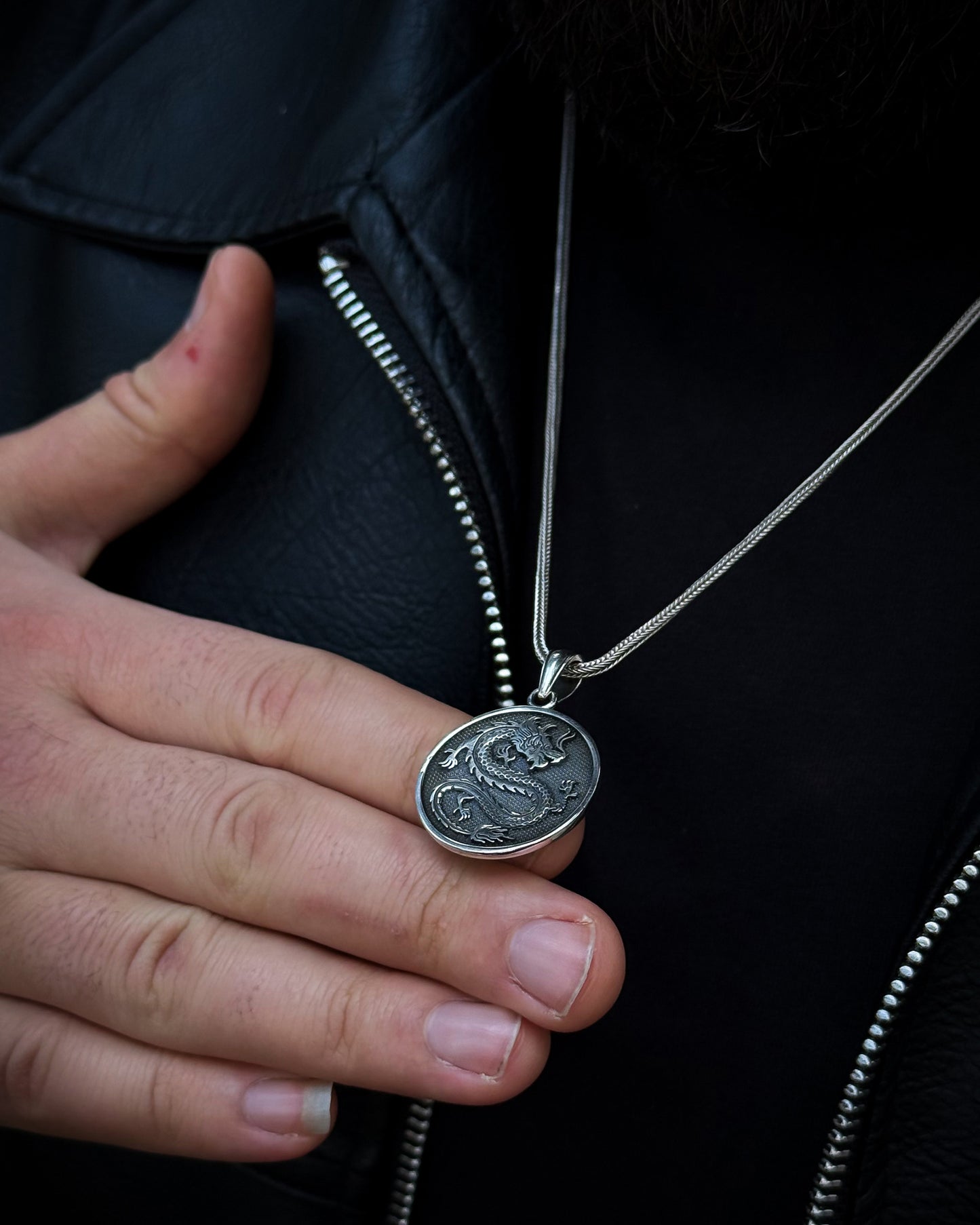 Collier médaillon dragon - Argent sterling 925