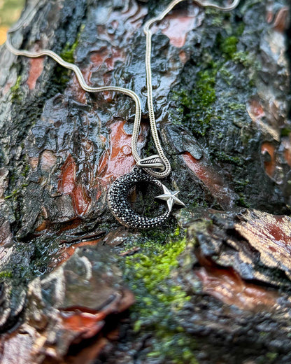 Siyah Taşlı Ay Yıldız Kolye - 925 Ayar Gümüş