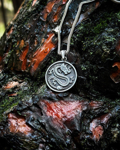 Collier médaillon dragon - Argent sterling 925