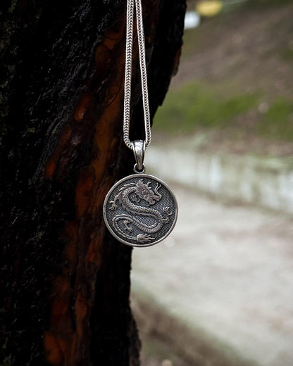 Collier médaillon dragon - Argent sterling 925