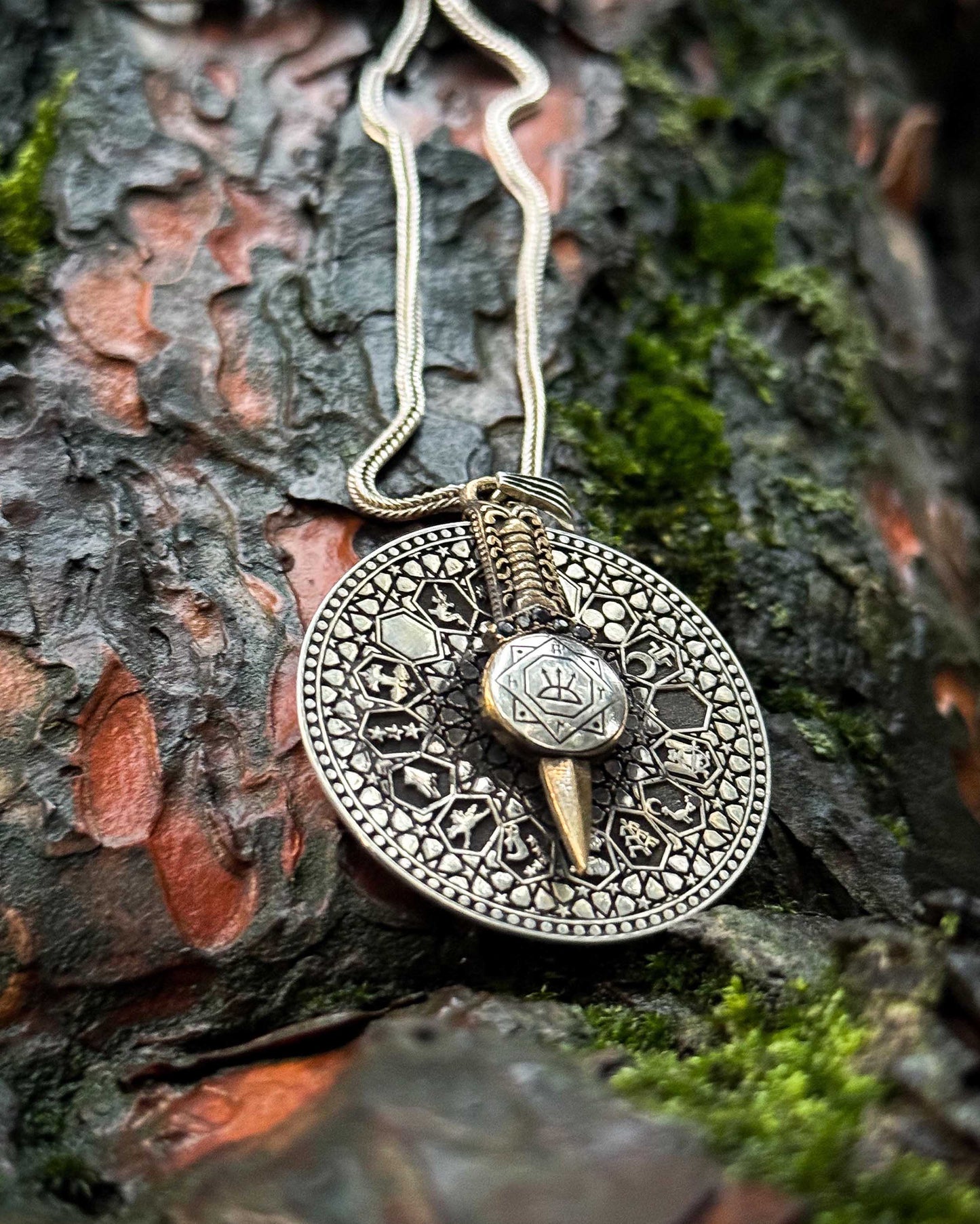 Collier à mécanisme rotatif avec les 12 signes du zodiaque – Argent sterling 925