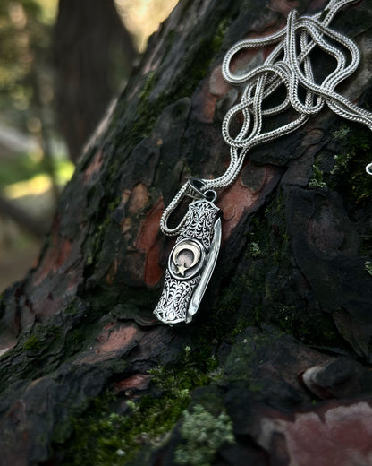 Ay Yıldız İşlemeli Katlanır Bıçak Kolye – 925 Ayar Gümüş