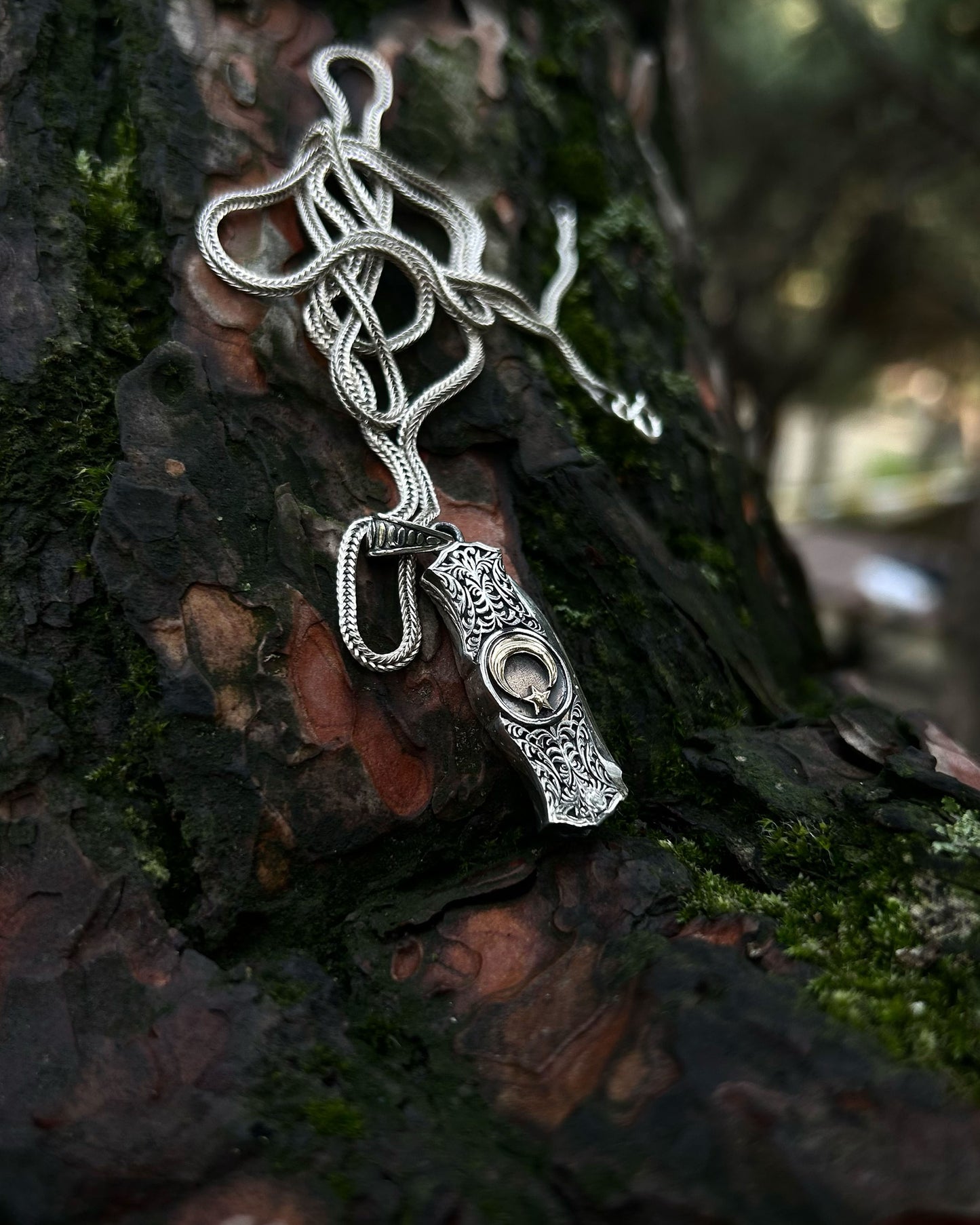 Ay Yıldız İşlemeli Katlanır Bıçak Kolye – 925 Ayar Gümüş