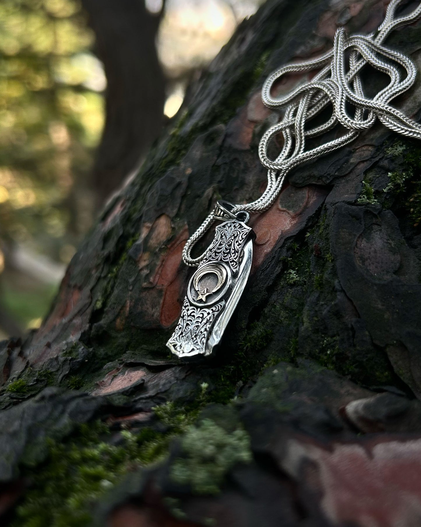 Ay Yıldız İşlemeli Katlanır Bıçak Kolye – 925 Ayar Gümüş