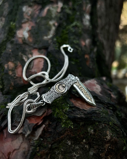 Ay Yıldız İşlemeli Katlanır Bıçak Kolye – 925 Ayar Gümüş