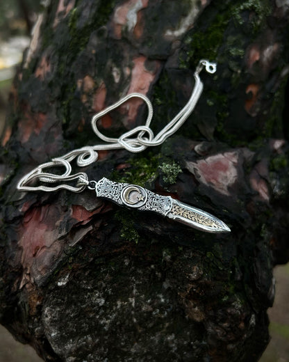 Ay Yıldız İşlemeli Katlanır Bıçak Kolye – 925 Ayar Gümüş