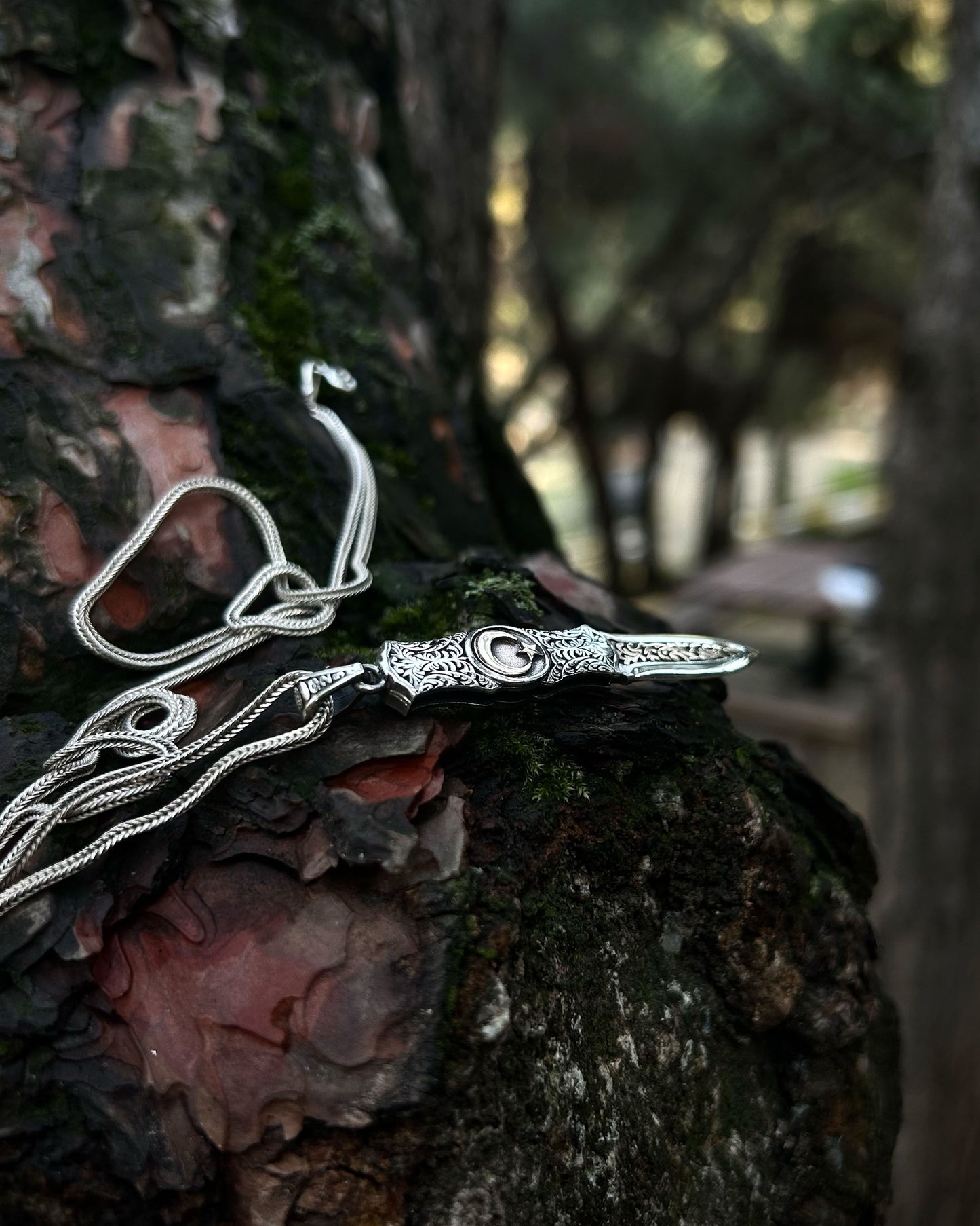 Ay Yıldız İşlemeli Katlanır Bıçak Kolye – 925 Ayar Gümüş