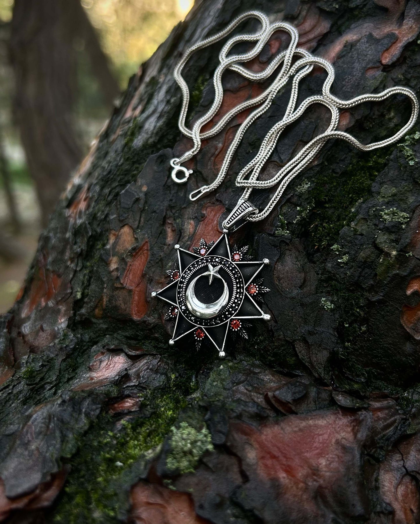 Siyah Ay Yıldız Kolye - 925 Ayar Gümüş