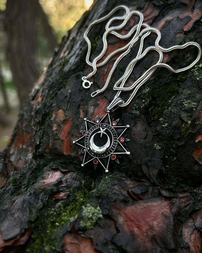 Siyah Ay Yıldız Kolye - 925 Ayar Gümüş