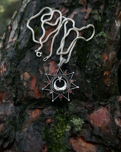 Siyah Ay Yıldız Kolye - 925 Ayar Gümüş