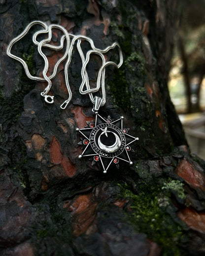 Siyah Ay Yıldız Kolye - 925 Ayar Gümüş