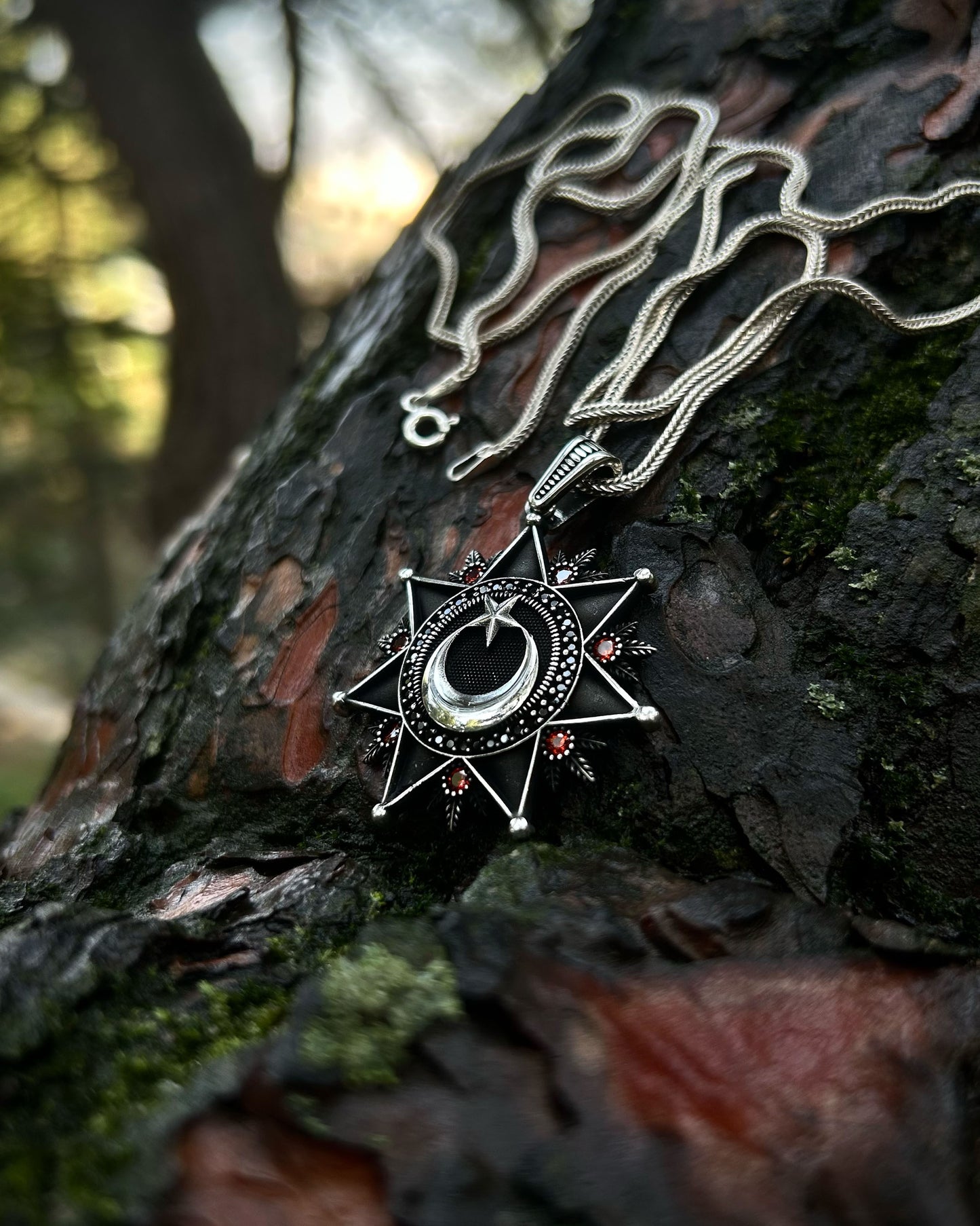 Siyah Ay Yıldız Kolye - 925 Ayar Gümüş