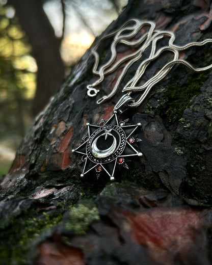 Siyah Ay Yıldız Kolye - 925 Ayar Gümüş