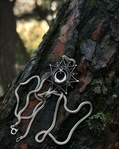 Siyah Ay Yıldız Kolye - 925 Ayar Gümüş